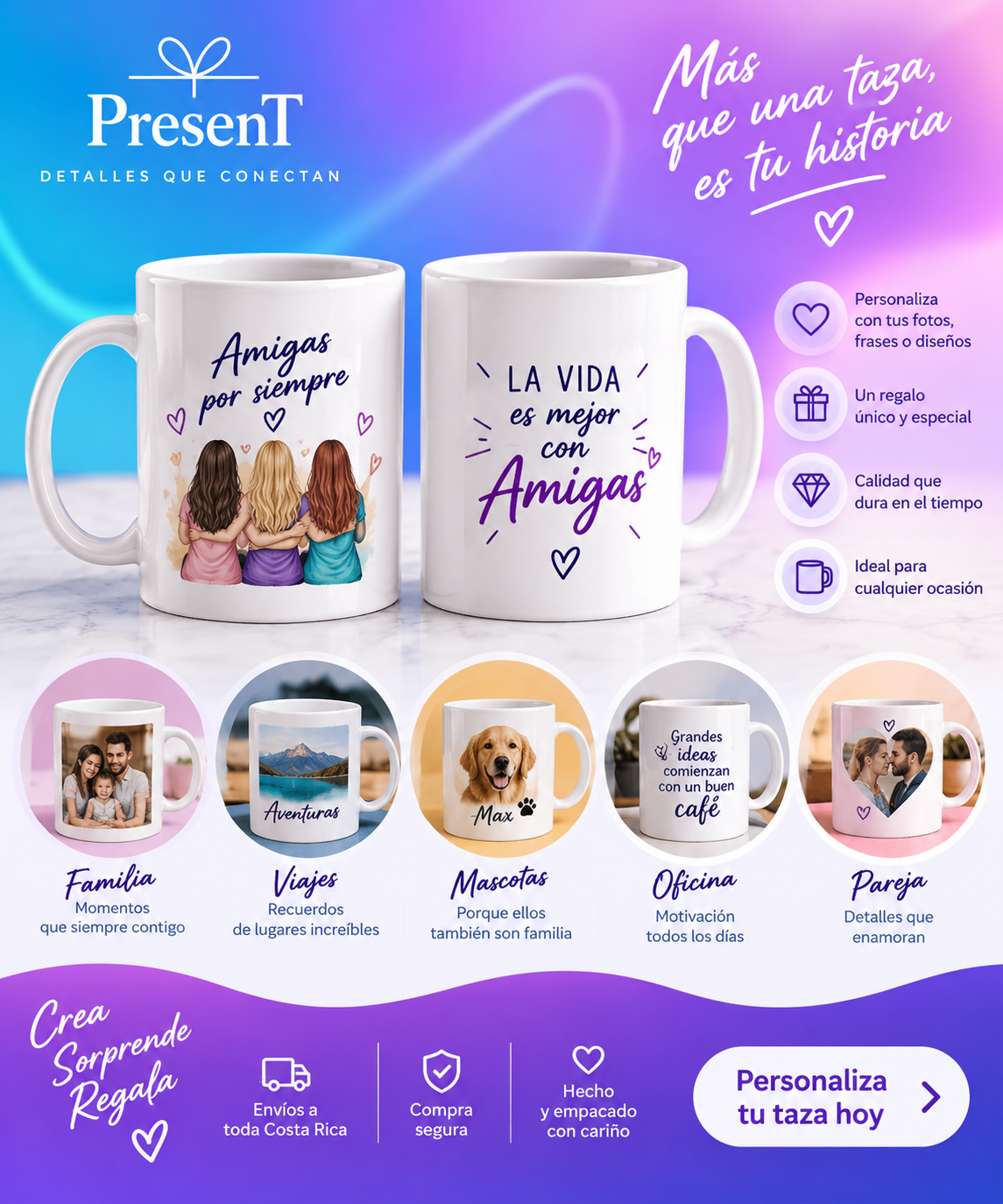 Taza personalizada blanca 11 oz PresenT CR — ideas de uso